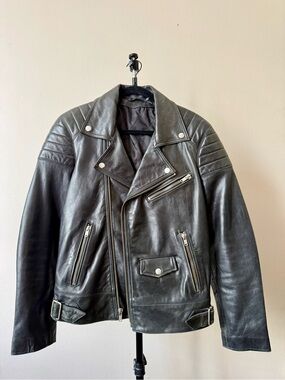 BLK DNM Black Leather Quilted-Shoulder Moto Jacket
